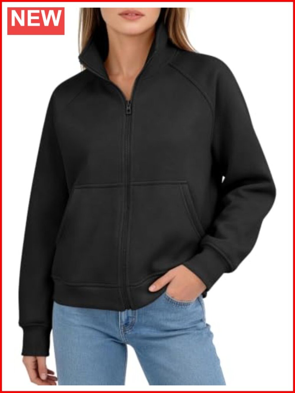 Womens Full Zip Fleece Sweatshirt Cropped Y2K Mock Neck Jacket